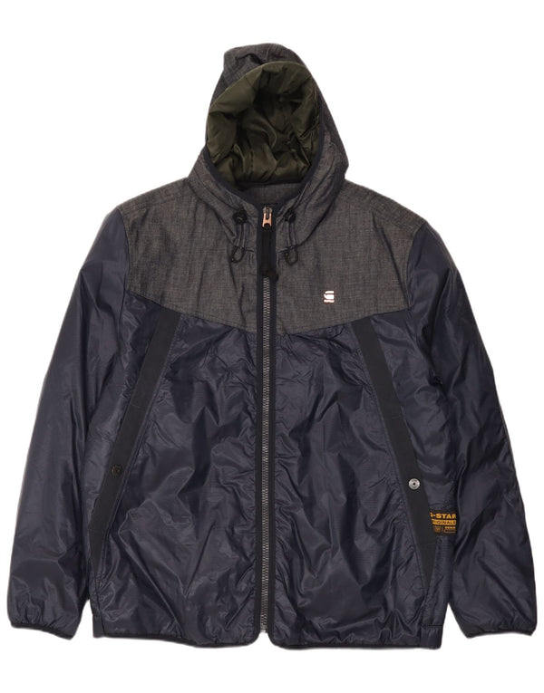 Jaqueta corta-vento masculina G-Star com capuz UK 44 2XL azul marinho Colourblock