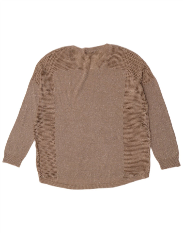 Suéter feminino Oasis com gola canoa grande Reino Unido 14 médio bege manchado