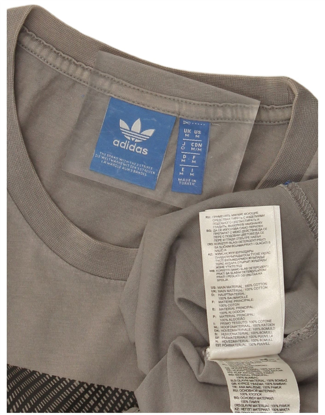 Camiseta masculina ADIDAS com estampa gráfica cinza médio algodão