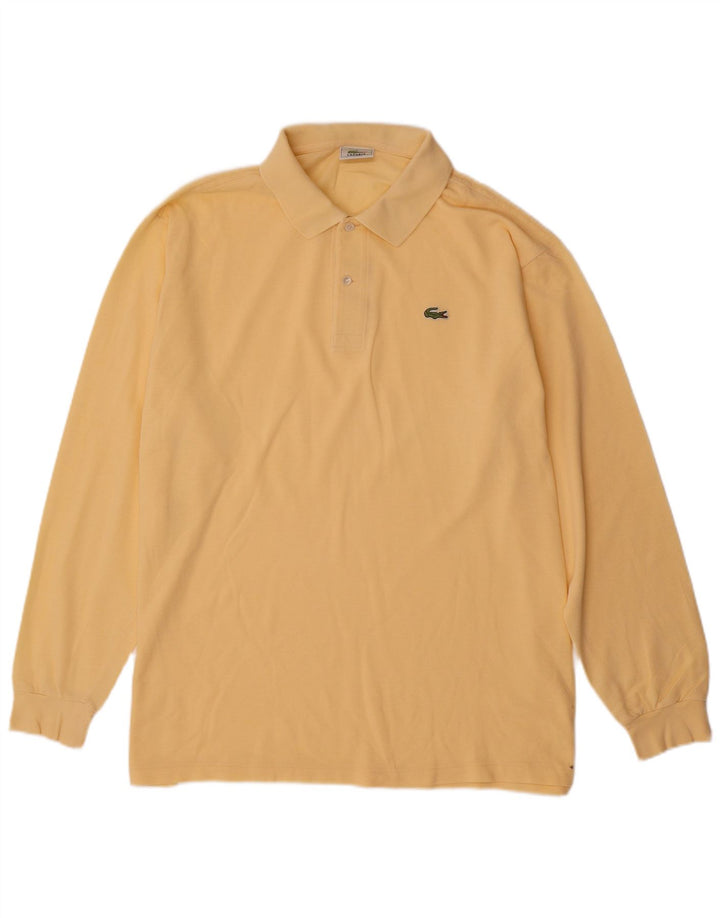 Camisa polo masculina de manga comprida Lacoste tamanho 7 2XL algodão amarelo