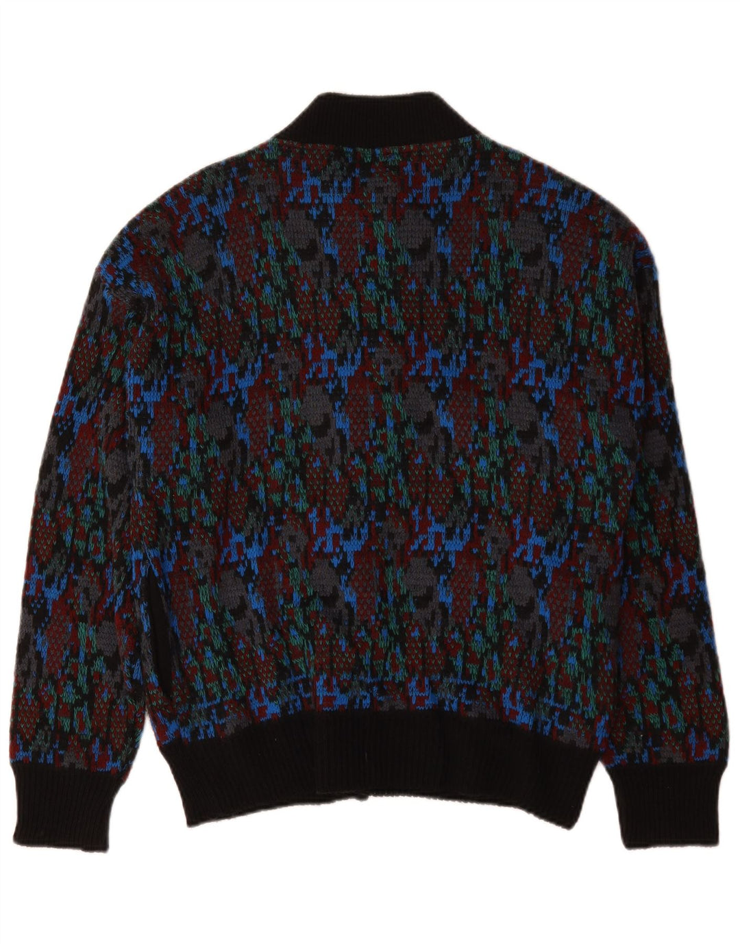 Suéter cardigã vintage masculino com padrão abstrato de lã multicolorida média