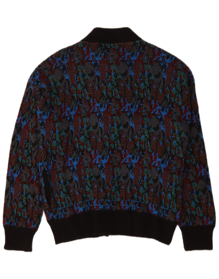 Suéter cardigã vintage masculino com padrão abstrato de lã multicolorida média