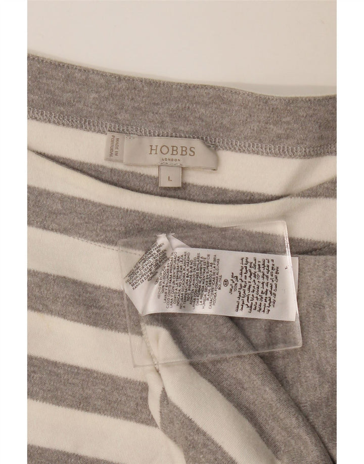Top feminino HOBBS manga 3/4 Reino Unido 14 grande algodão listrado cinza