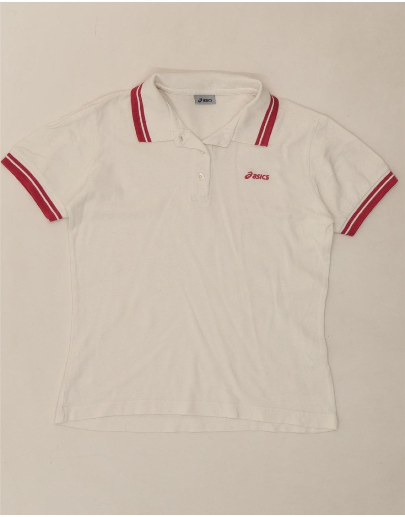 ASICS Womens Polo Shirt UK 10 Small White Cotton Vintage Asics and Second-Hand Asics from Messina Hembry 