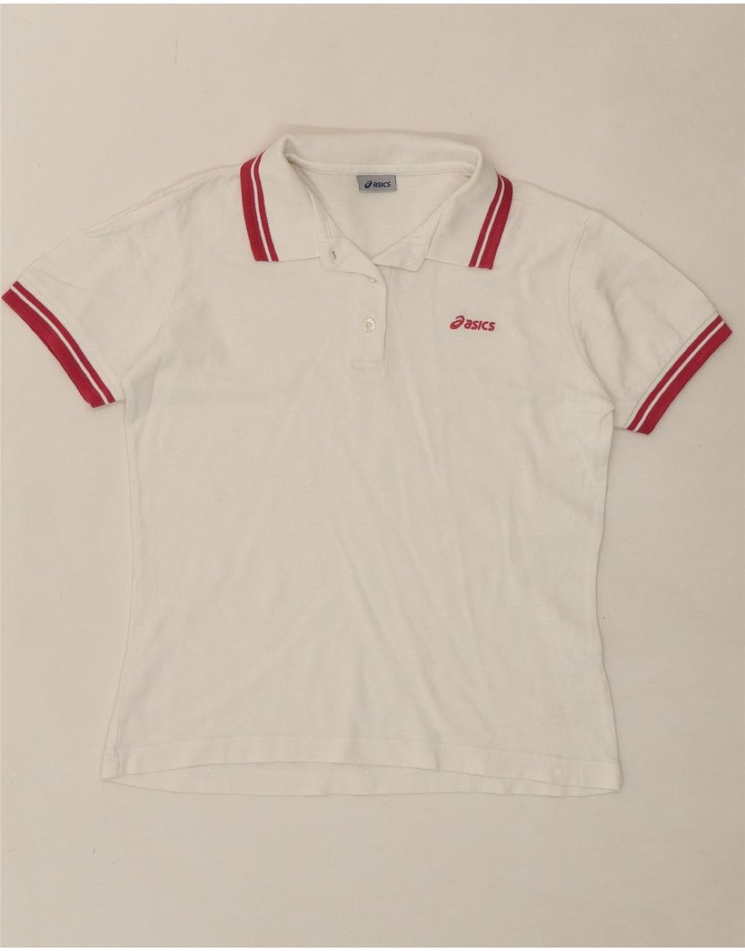 ASICS Womens Polo Shirt UK 10 Small White Cotton Vintage Asics and Second-Hand Asics from Messina Hembry 