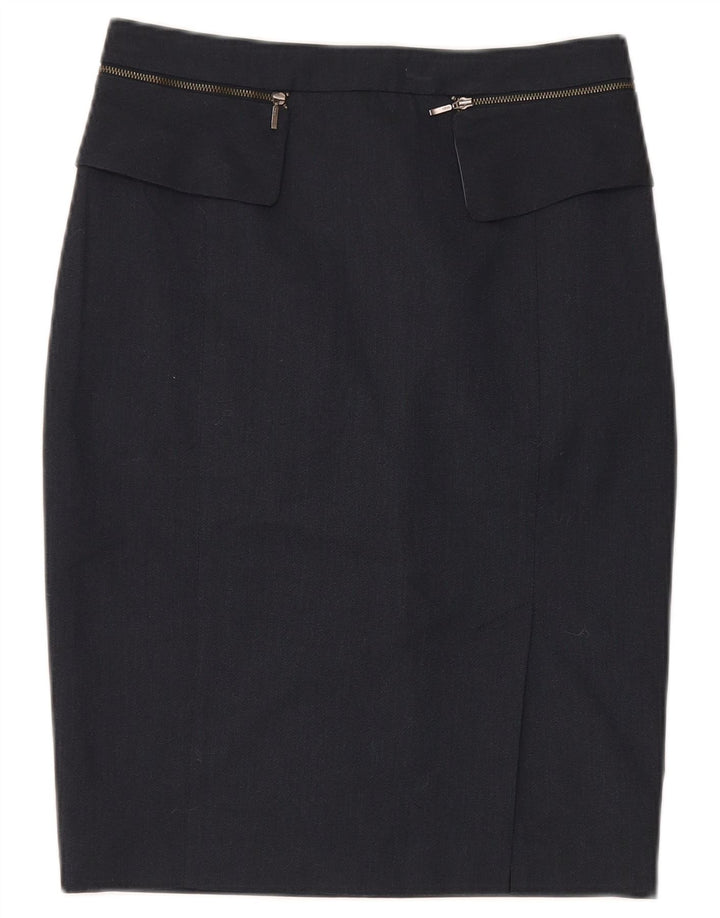 Saia lápis feminina Oasis UK 10 pequena W28 poliéster azul marinho