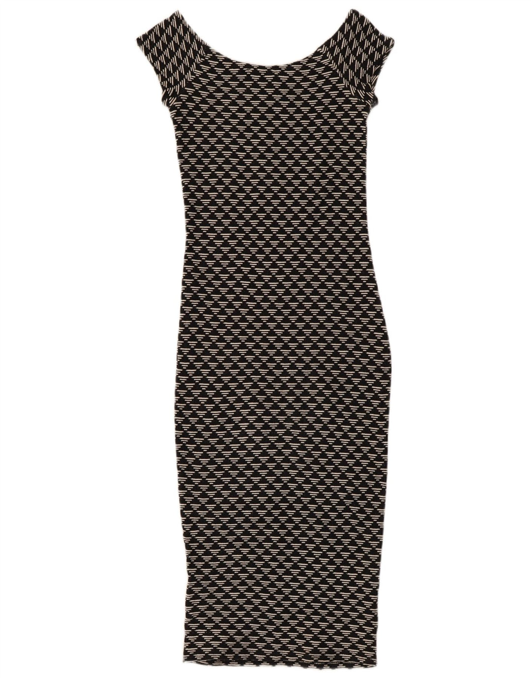 Vestido bodycon feminino Zara Reino Unido 8 pequeno preto geométrico