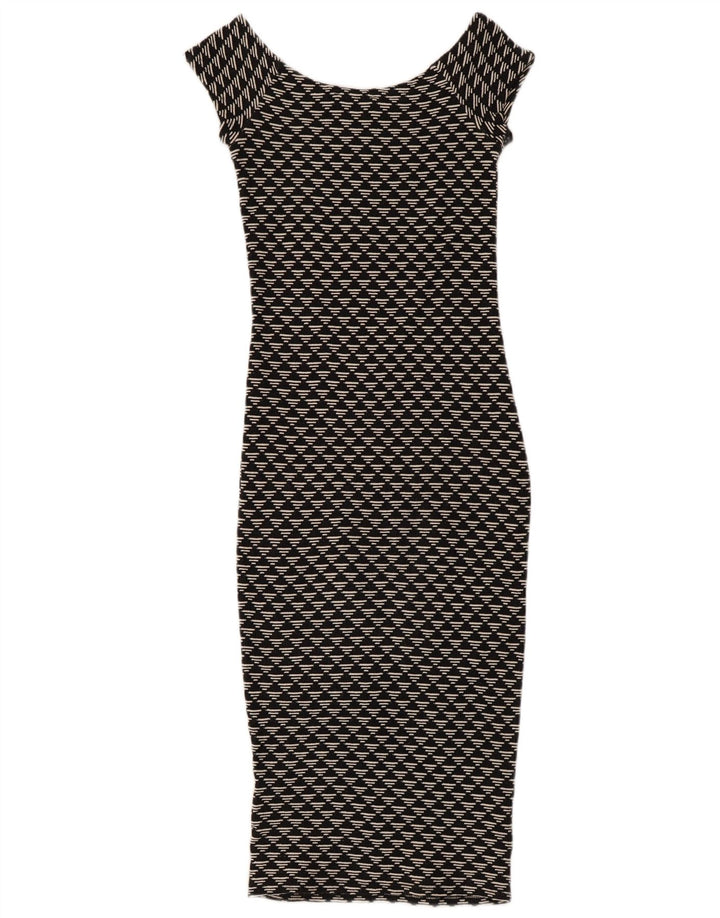 Vestido bodycon feminino Zara Reino Unido 8 pequeno preto geométrico