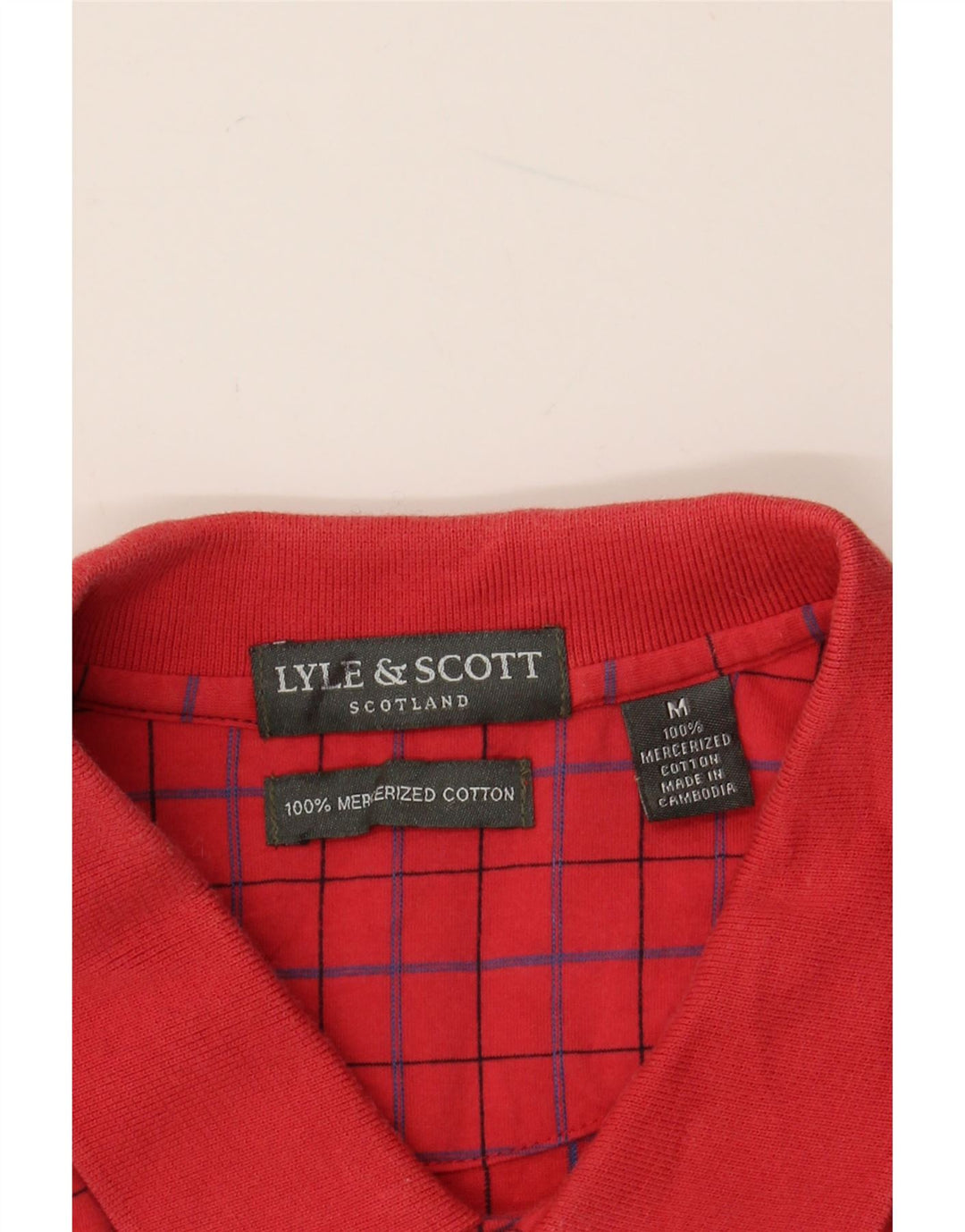 Camisa polo masculina LYLE & SCOTT de algodão xadrez vermelho médio