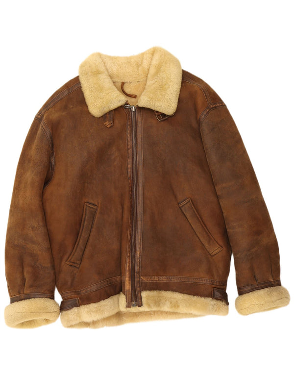 Jaqueta masculina vintage Shearling UK 42 XL marrom shearling