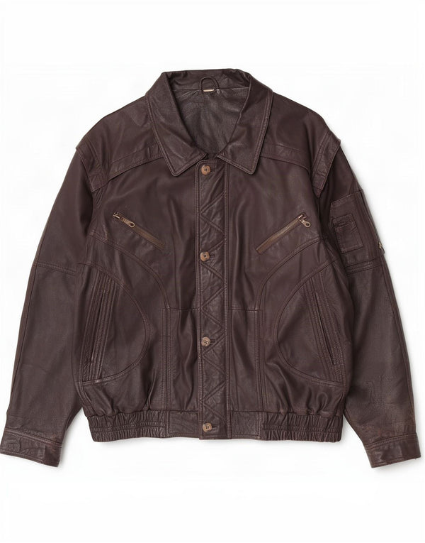 Jaqueta de couro masculina vintage UK 42 XL marrom