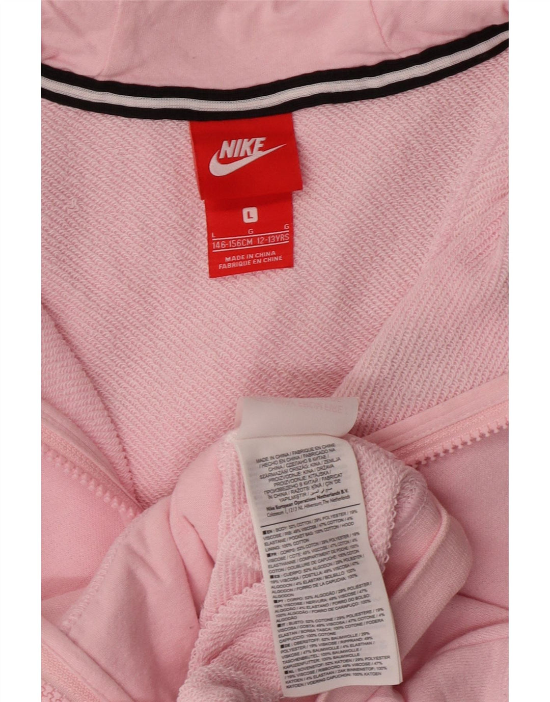Suéter NIKE feminino com capuz e zíper 12-13 anos grande algodão rosa