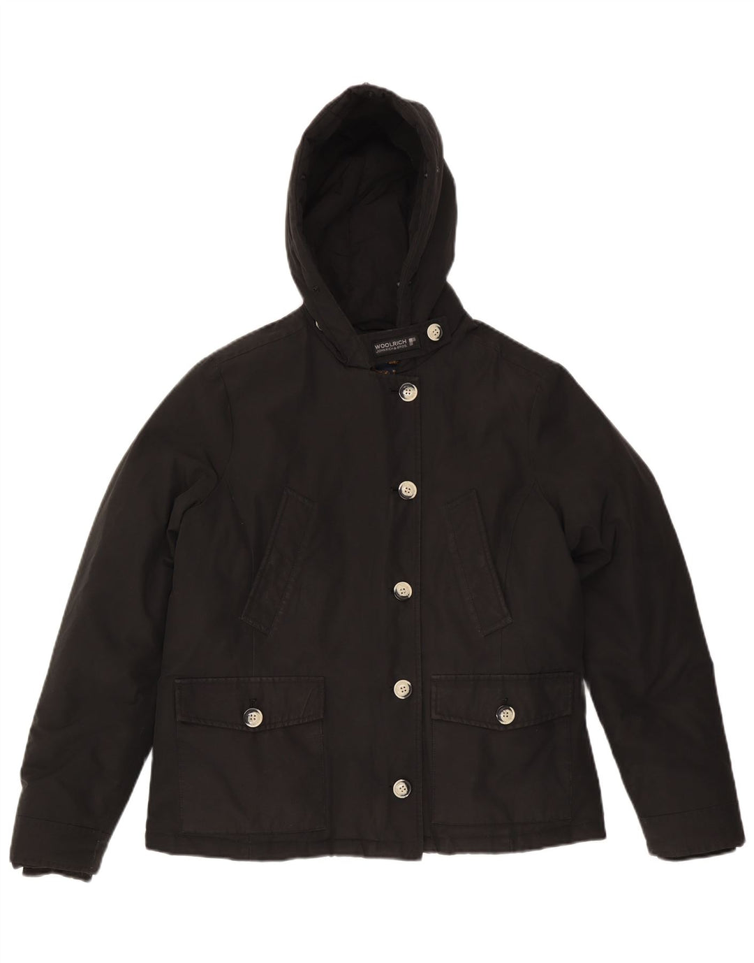 Jaqueta feminina acolchoada com capuz e capuz Woolrich UK 18 XL algodão preto