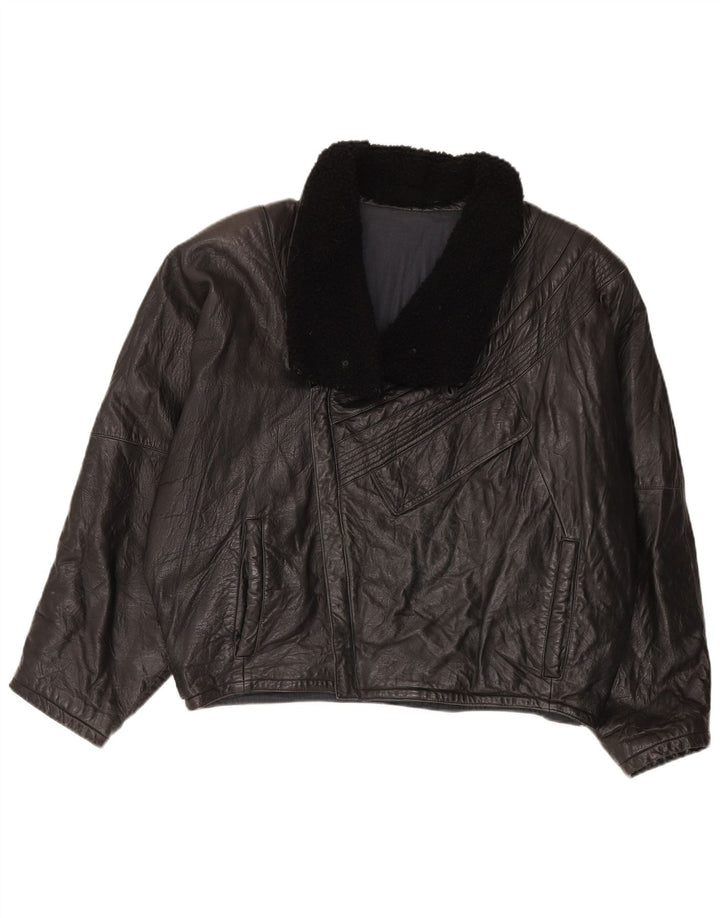 Jaqueta de couro vintage masculina de grandes dimensões IT 52 XL preta