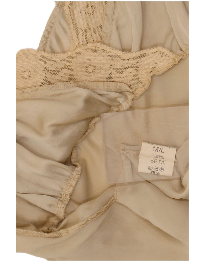 Pijamas femininos vintage cami top uk 12 seda floral bege médio