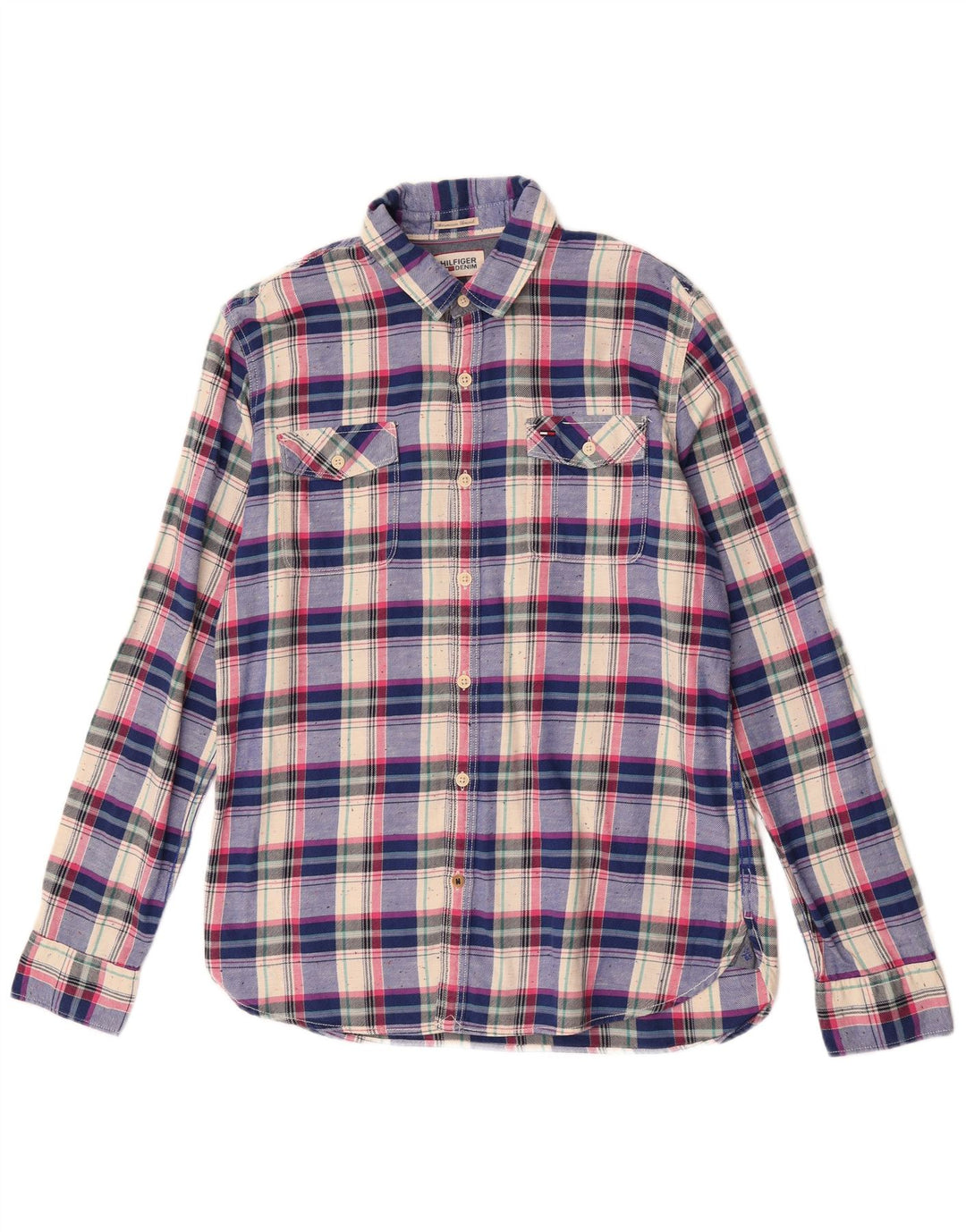 Camisa masculina Tommy Hilfiger grande algodão xadrez azul
