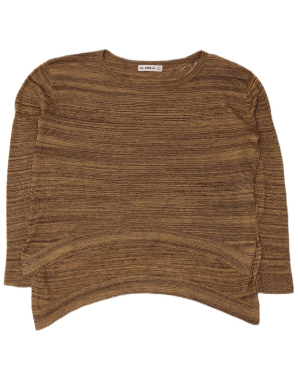 Suéter feminino Zara com gola canoa grande e listrado marrom pequeno Reino Unido 10