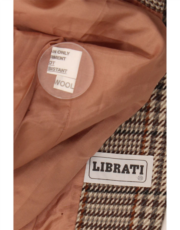 Jaqueta blazer feminina vintage com 1 botão Reino Unido 20 2XL lã xadrez marrom