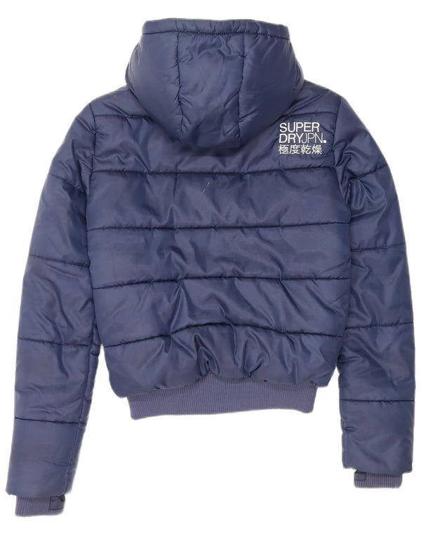 Jaqueta acolchoada com capuz feminina Superdry UK 10 poliéster azul marinho pequeno