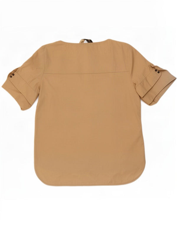 Blusa feminina Zara UK 16 grande algodão colorblock bege
