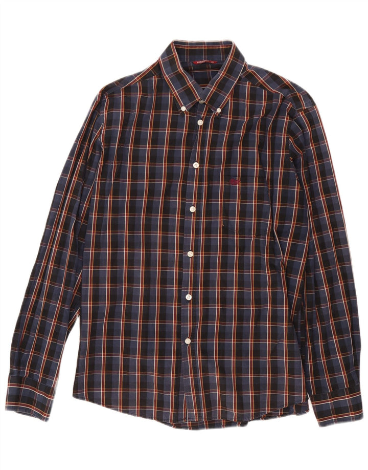 Camisa masculina Carrera grande algodão xadrez azul marinho