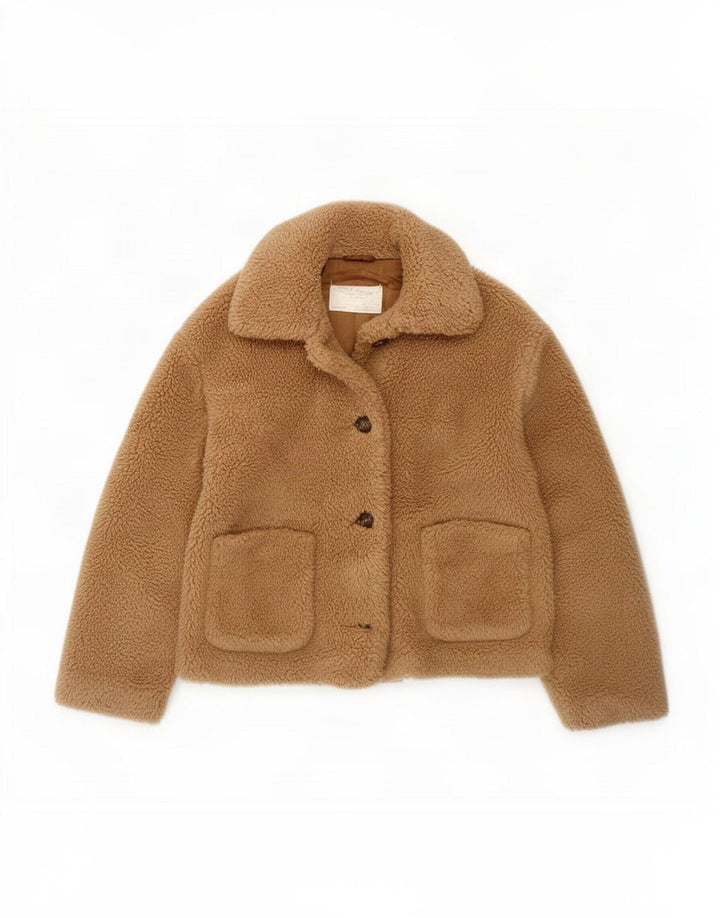 Zara Jaqueta Sherpa Feminina Oversized Reino Unido 6 XS Marrom Poliéster