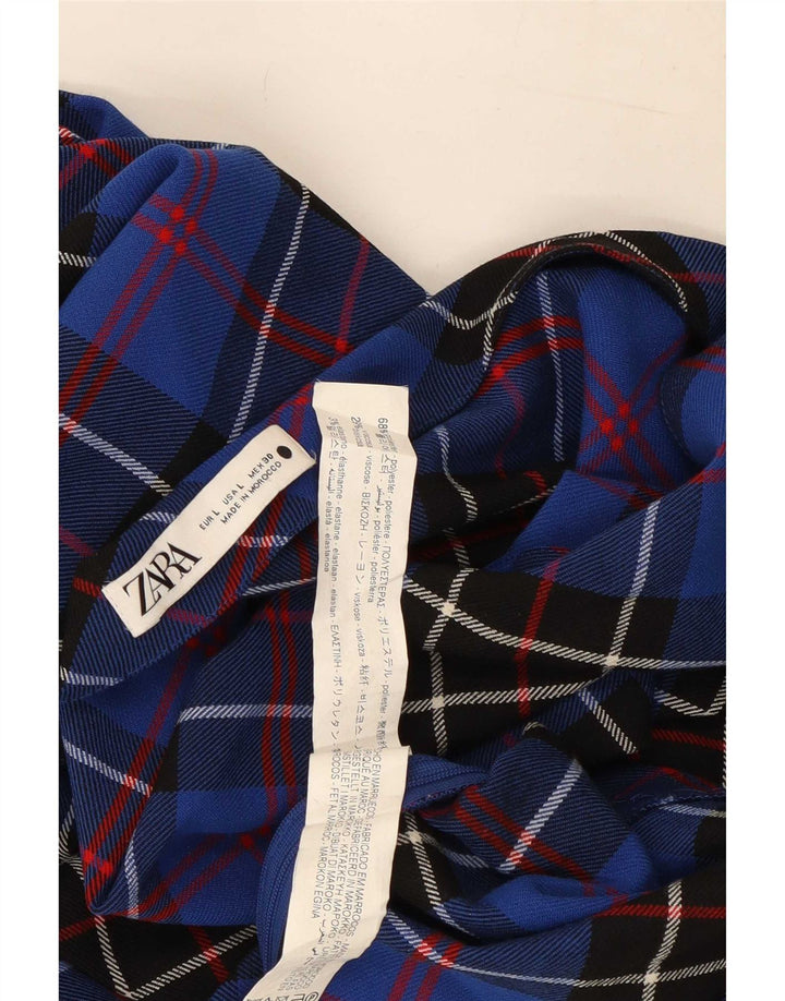 Zara Top feminino com manga 3/4 e um ombro UK 14 poliéster xadrez azul grande