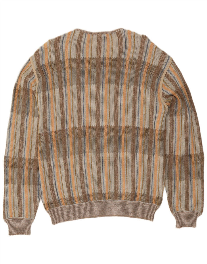 Suéter masculino vintage com decote em botão IT 54 XL algodão xadrez cinza