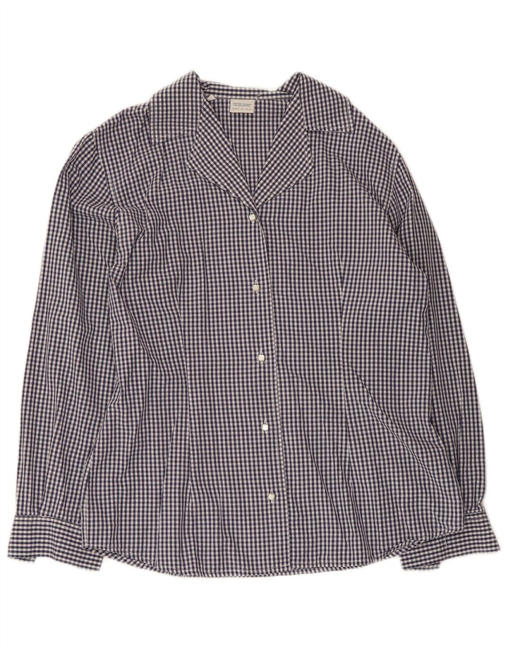 Camisa feminina Benetton IT 44 médio algodão guingão azul marinho