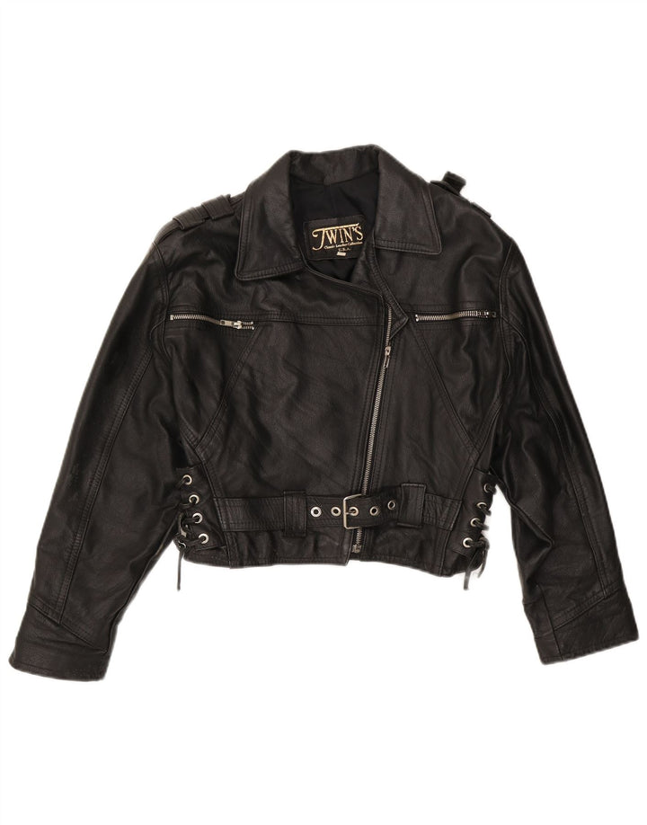 Jaqueta vintage feminina de grandes dimensões para motociclistas Reino Unido 10 couro preto pequeno