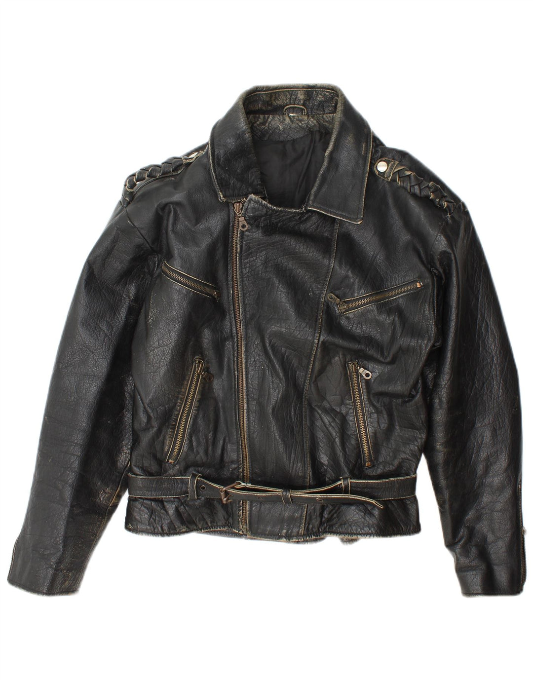 Jaqueta de couro masculina vintage para motociclista Reino Unido 36 couro preto pequeno