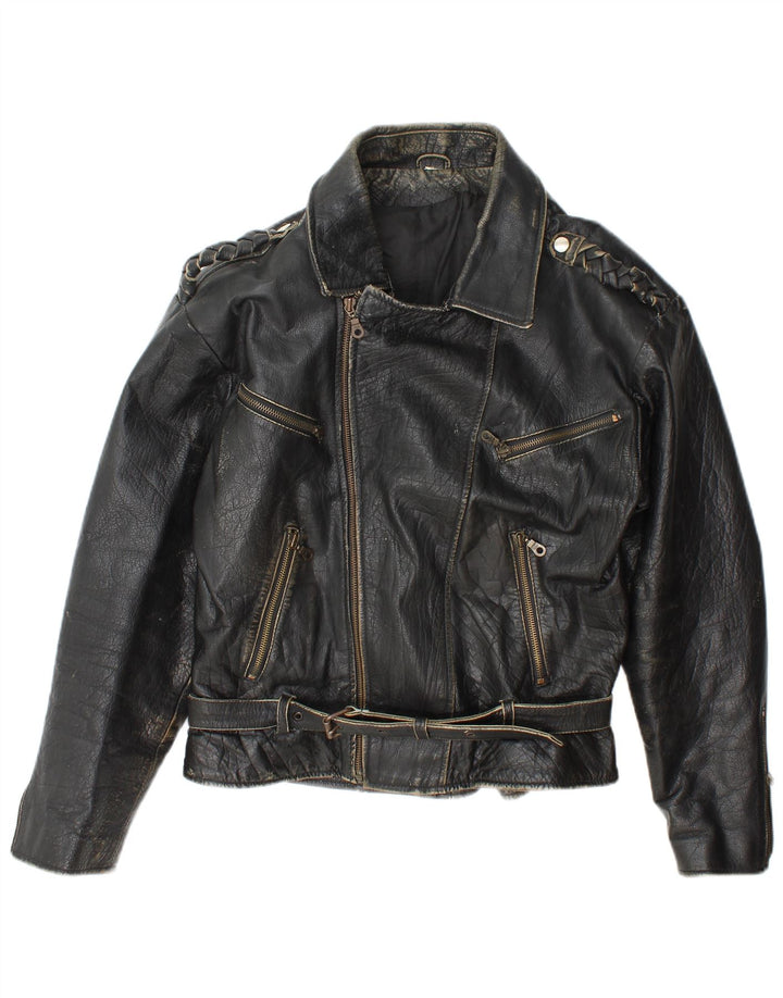 Jaqueta de couro masculina vintage para motociclista Reino Unido 36 couro preto pequeno