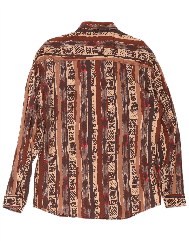 Camisa masculina vintage com padrão abstrato viscose marrom médio