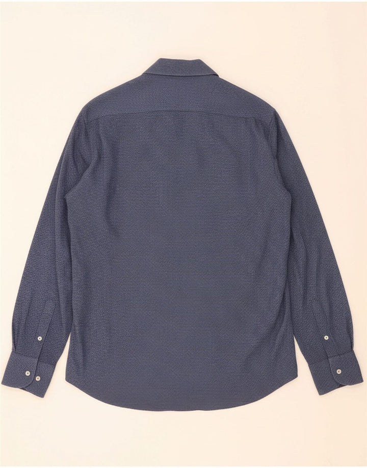 Camisa masculina MASSIMO DUTTI de algodão houndstooth azul marinho médio