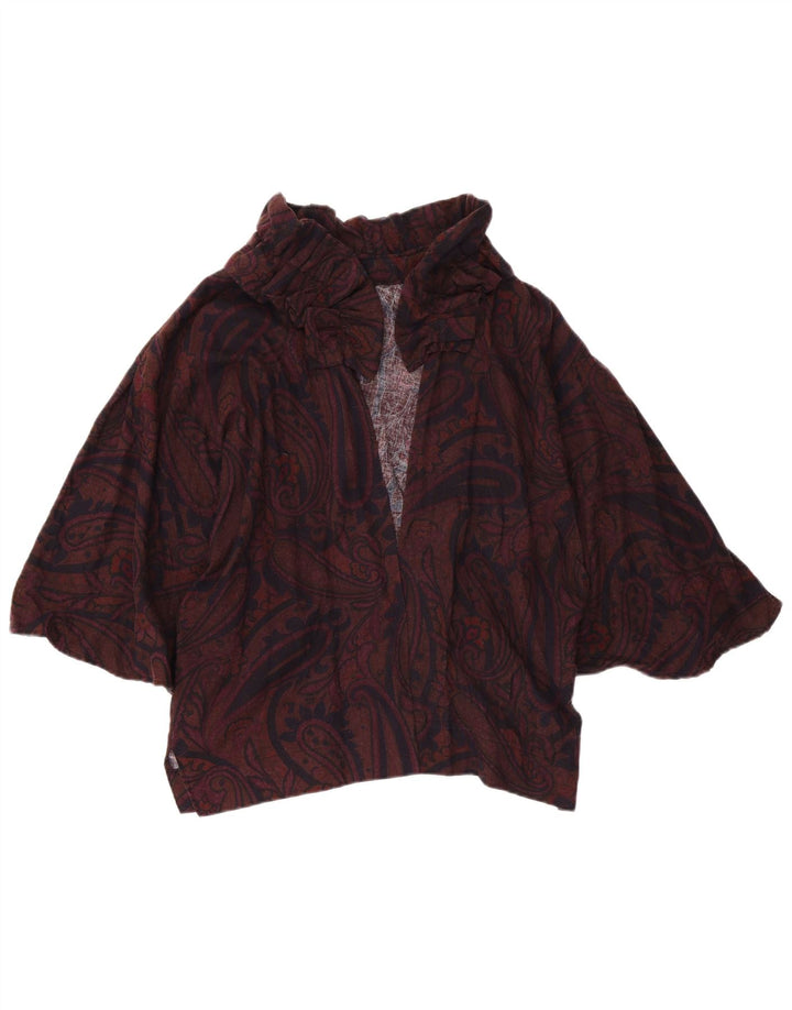 Cardigan feminino VINTAGE manga 3/4 Reino Unido 16 grande Borgonha Paisley