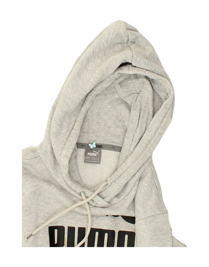 PUMA Womens Graphic Hoodie Jumper UK  8 Small Grey Cotton | Vintage Puma | Thrift | Second-Hand Puma | Used Clothing | Messina Hembry 
