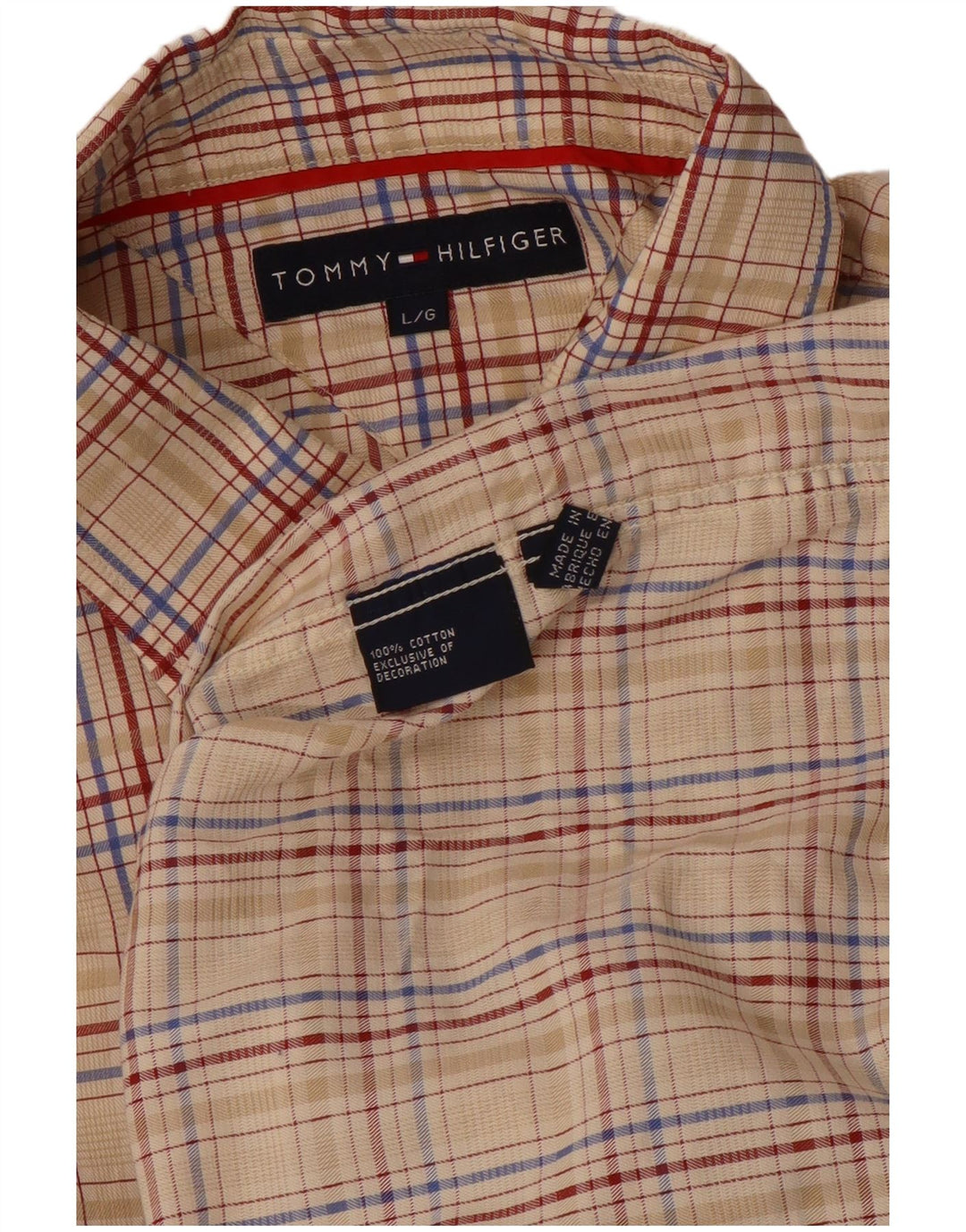 Camisa masculina TOMMY HILFIGER grande algodão xadrez bege