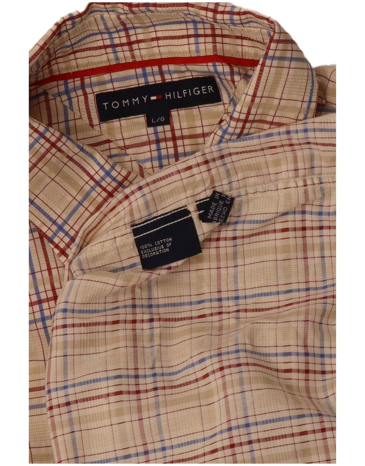 Camisa masculina TOMMY HILFIGER grande algodão xadrez bege