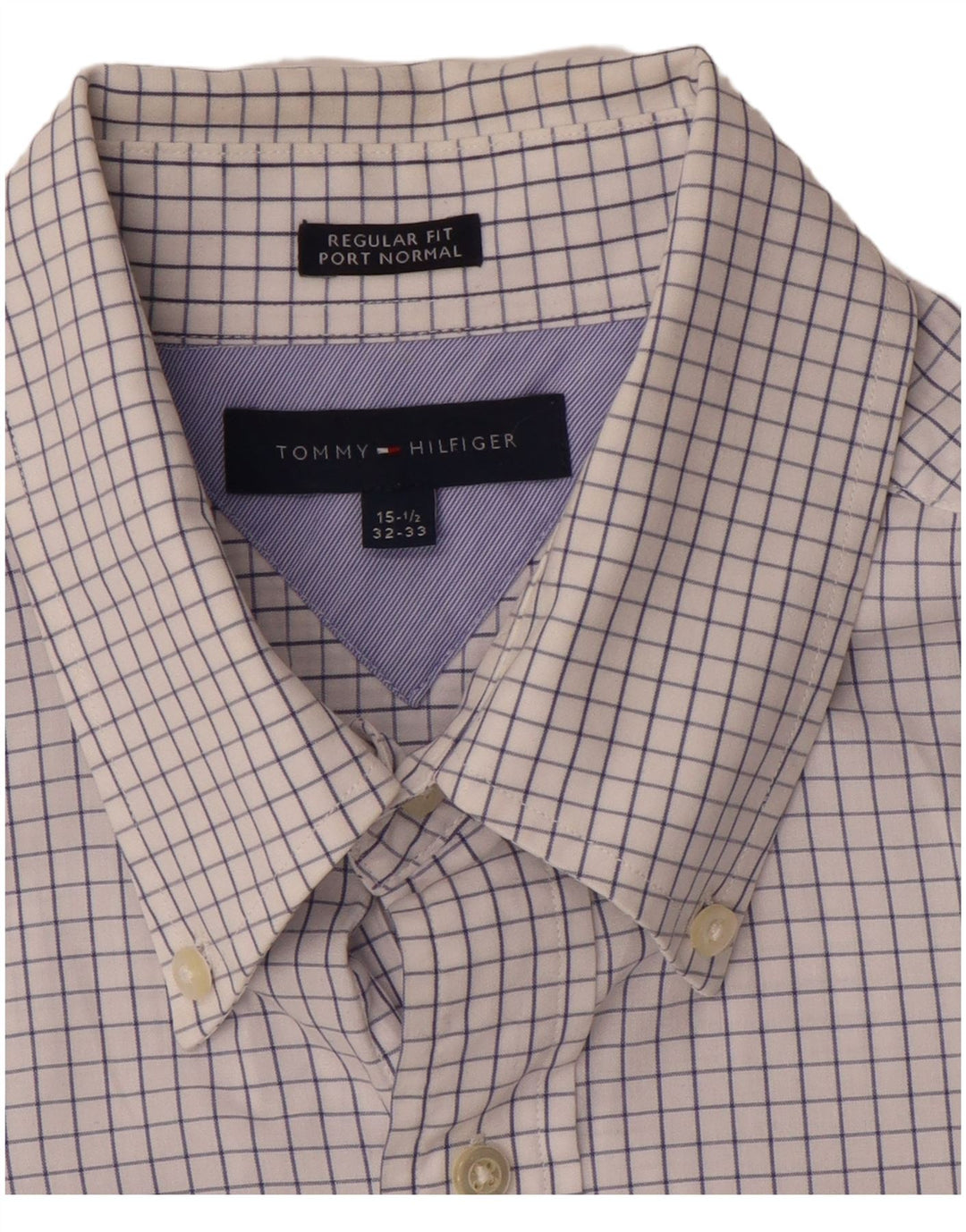 Camisa masculina TOMMY HILFIGER de ajuste regular tamanho 15 1/2 xadrez branco médio
