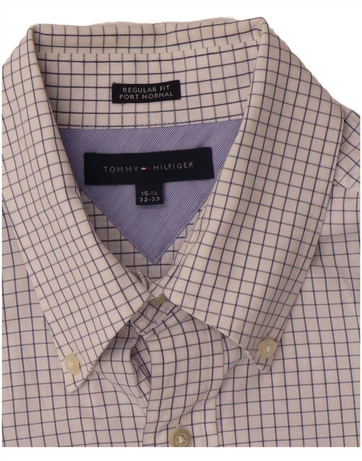 Camisa masculina TOMMY HILFIGER de ajuste regular tamanho 15 1/2 xadrez branco médio