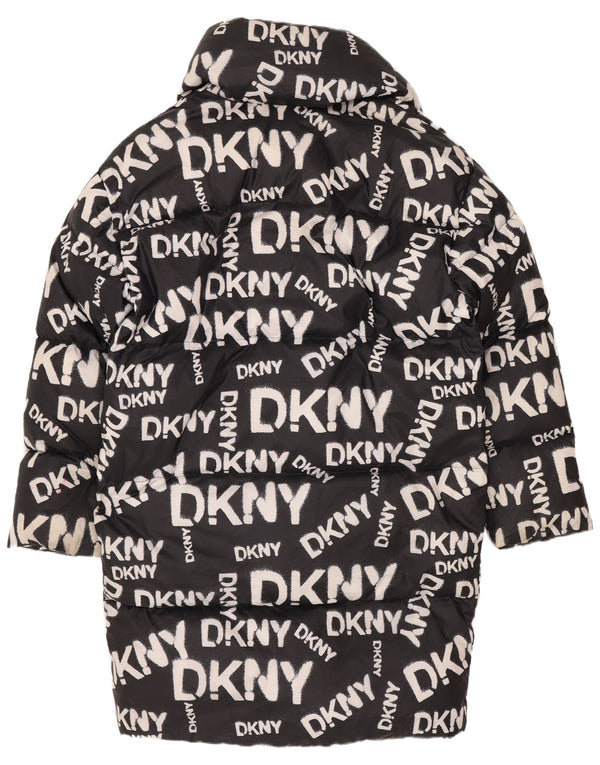 Casaco acolchoado grande gráfico feminino Dkny UK 6 XS preto nylon