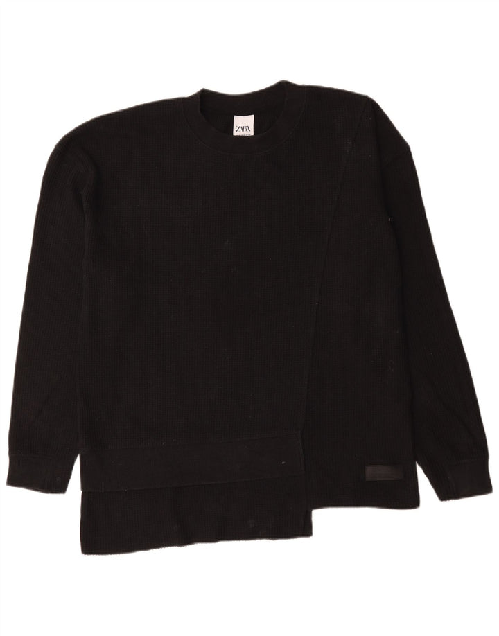 Zara Suéter masculino com gola redonda, algodão preto médio