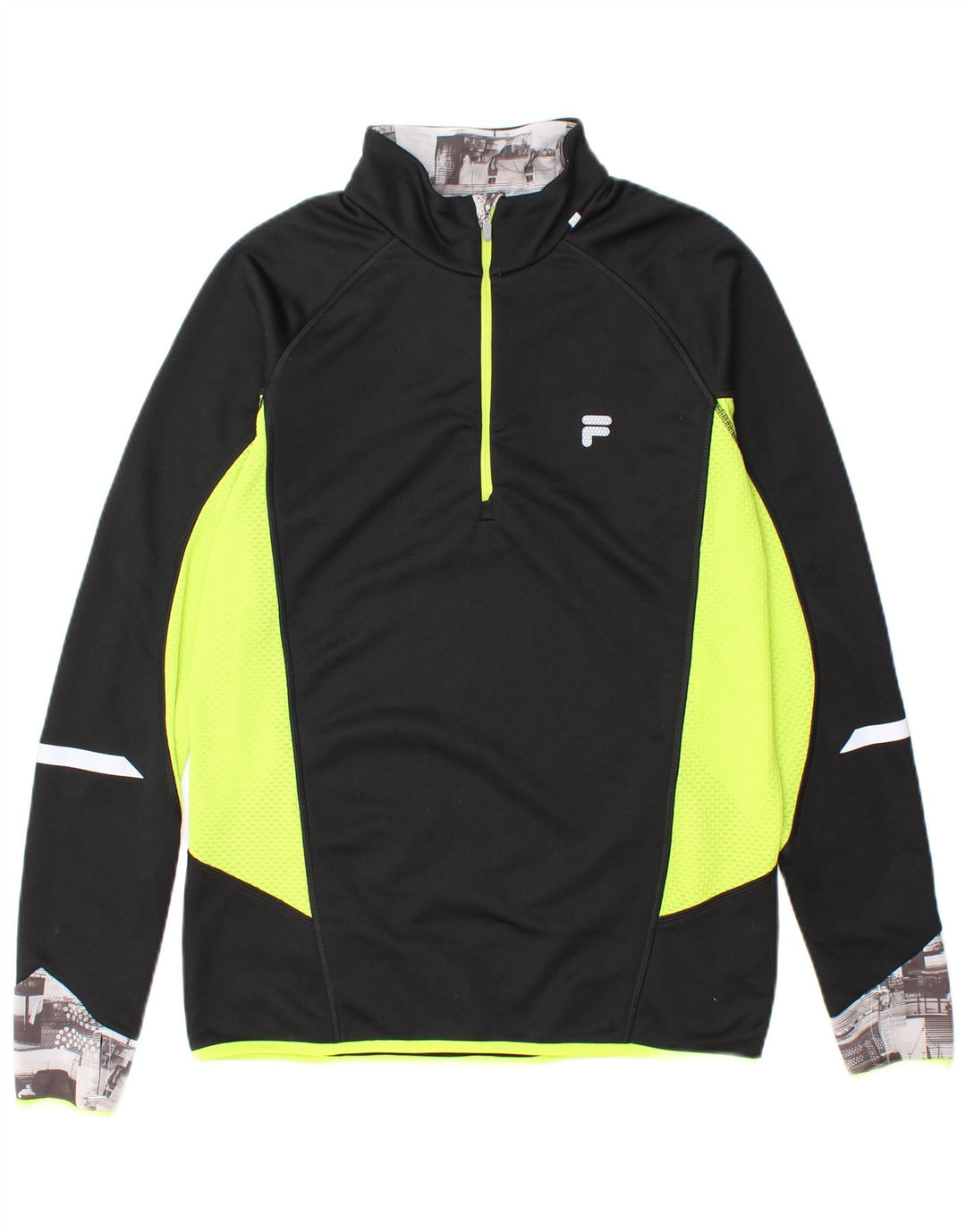 FILA Mens Zip Neck Pullover Tracksuit Top Large Black Colourblock