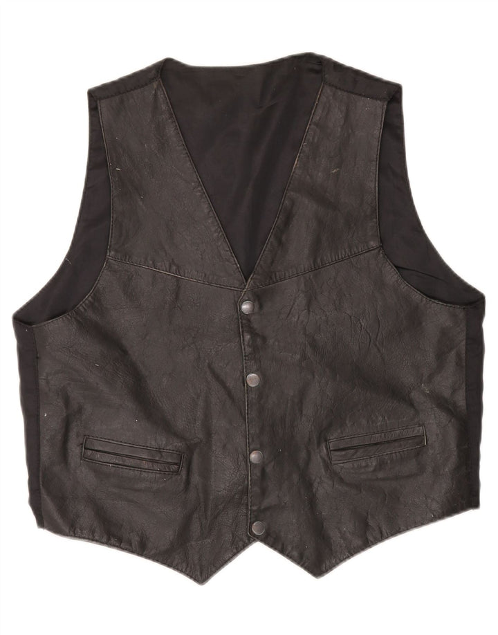 Colete de couro masculino vintage grande preto