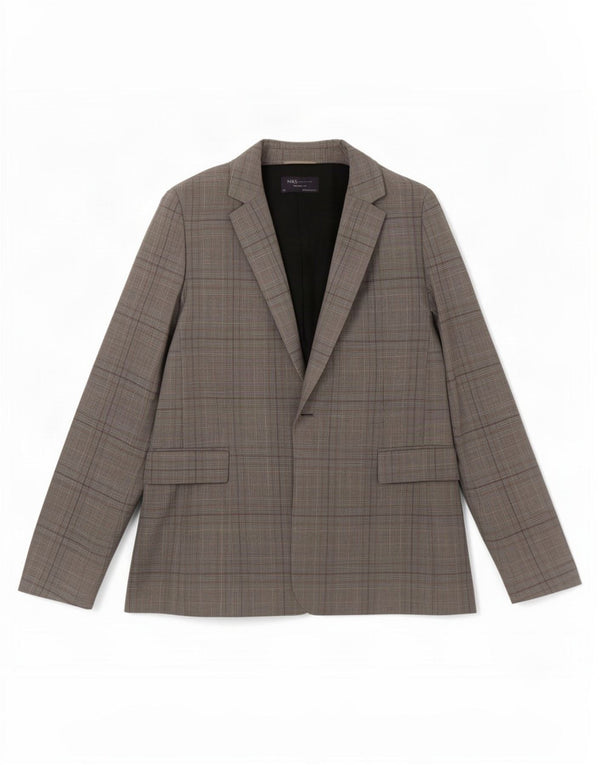 Jaqueta blazer feminina Marks & Spencer sob medida Reino Unido 24 4XL cinza xadrez