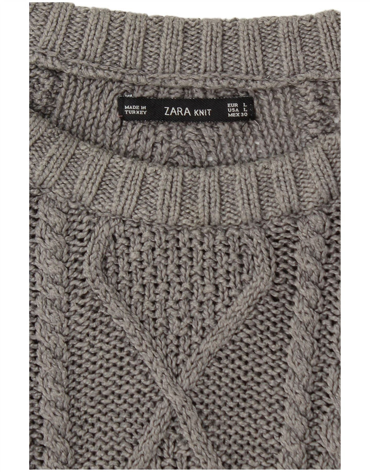 Suéter feminino Zara com gola canoa UK 14 grande cinza