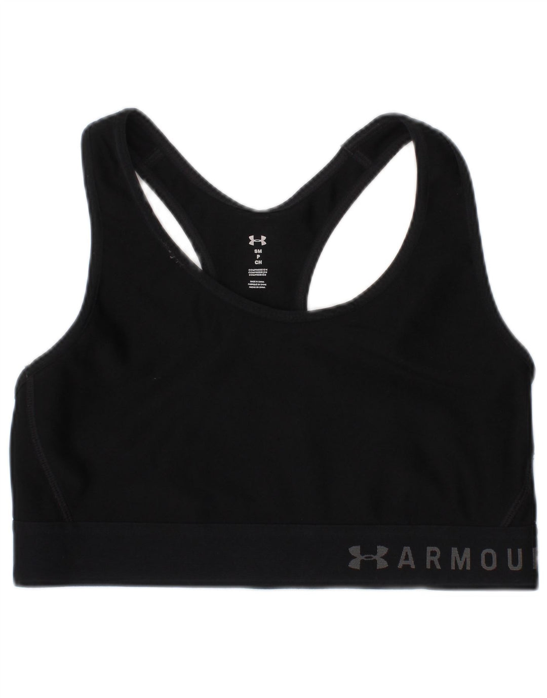 Sutiã esportivo gráfico feminino Under Armour pequeno esportivo preto de poliéster