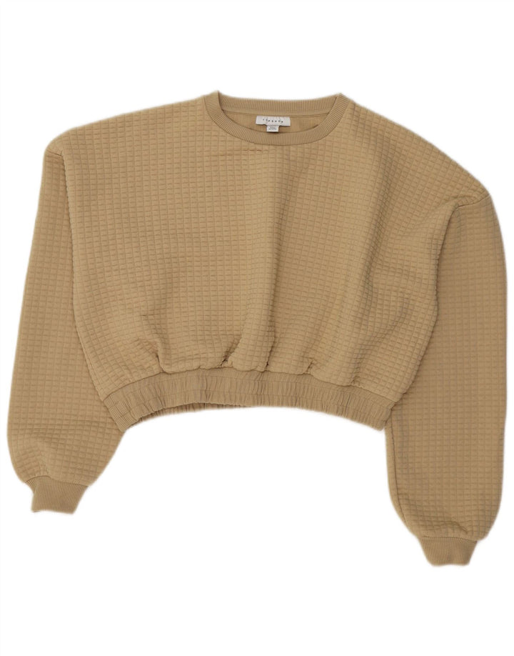 Topshop feminino crop moletom jumper Reino Unido 14 grande poliéster bege