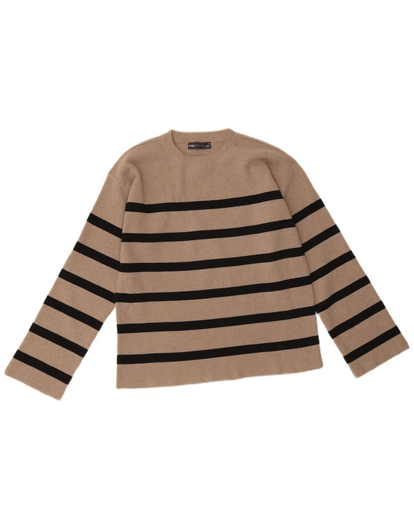 Suéter feminino Marks & Spencer com gola redonda e listrado bege médio Reino Unido 12