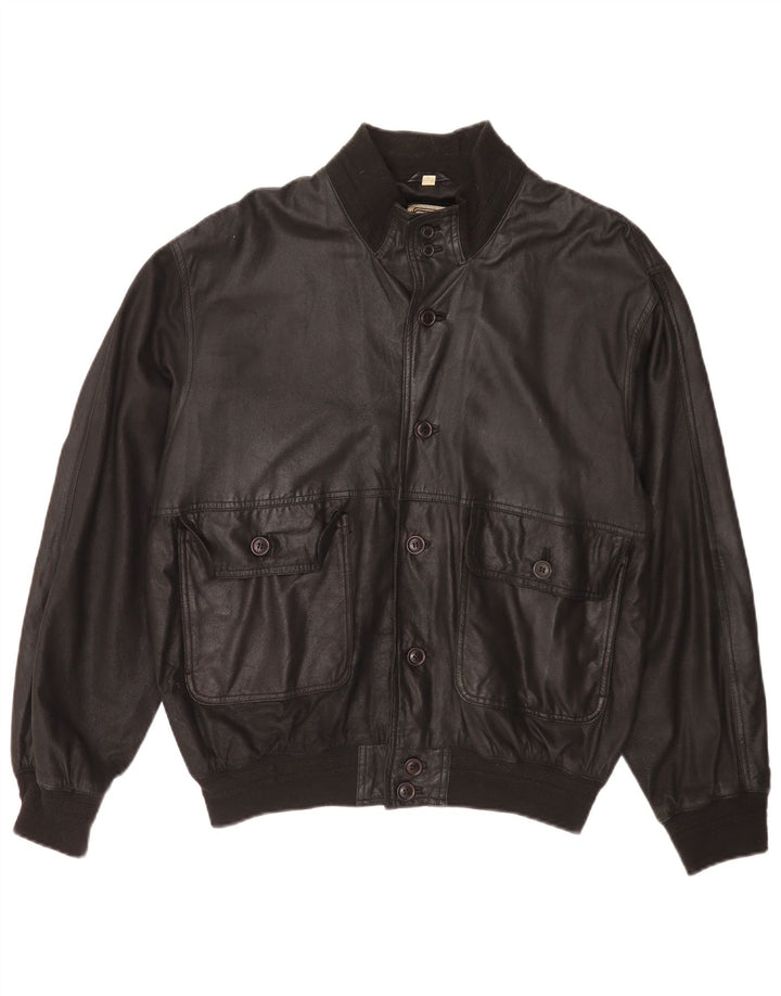 Jaqueta bomber de couro masculina vintage IT 54 2XL preta